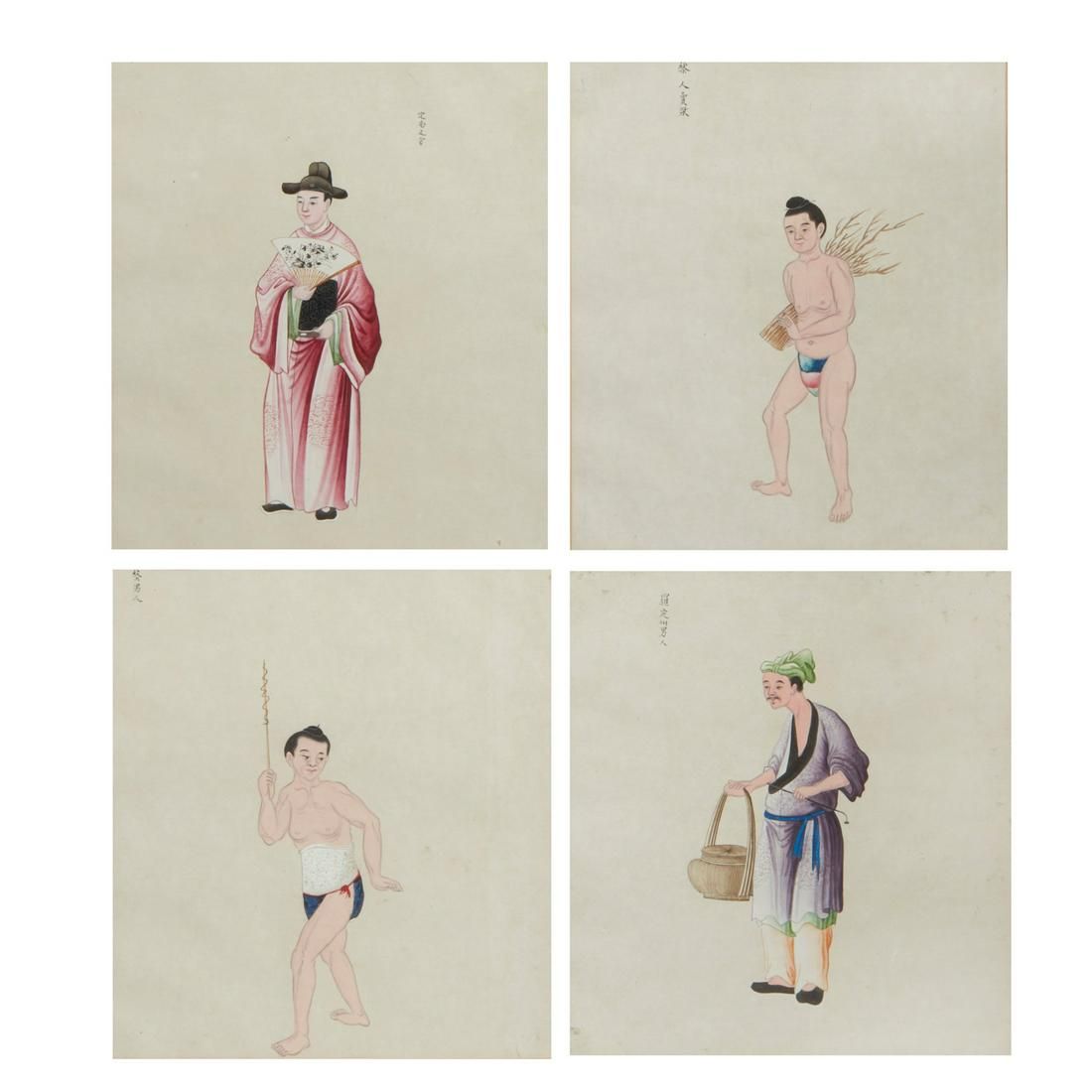 FOUR ASIAN GOUACHE FIGURE