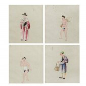 FOUR ASIAN GOUACHE FIGURE PAIN