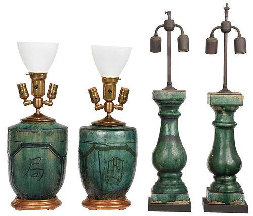 FOUR ASIAN STONEWARE VASES