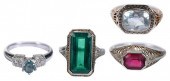 FOUR ASSORTED 14KT. GEMSTONE R