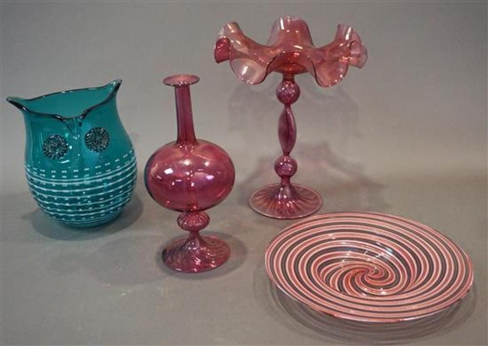 FOUR ASSORTED COLORED GLASS TABLE