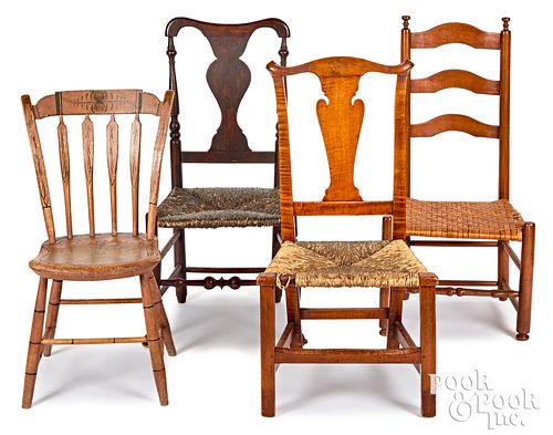 FOUR ASSORTED COUNTRY CHAIRS,