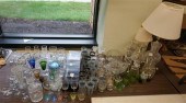 FOUR ASSORTED GLASS LAMPS, BAR