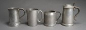 FOUR ASSORTED PEWTER BEAKERS,