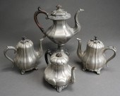 FOUR ASSORTED PEWTER TEAPOTS,