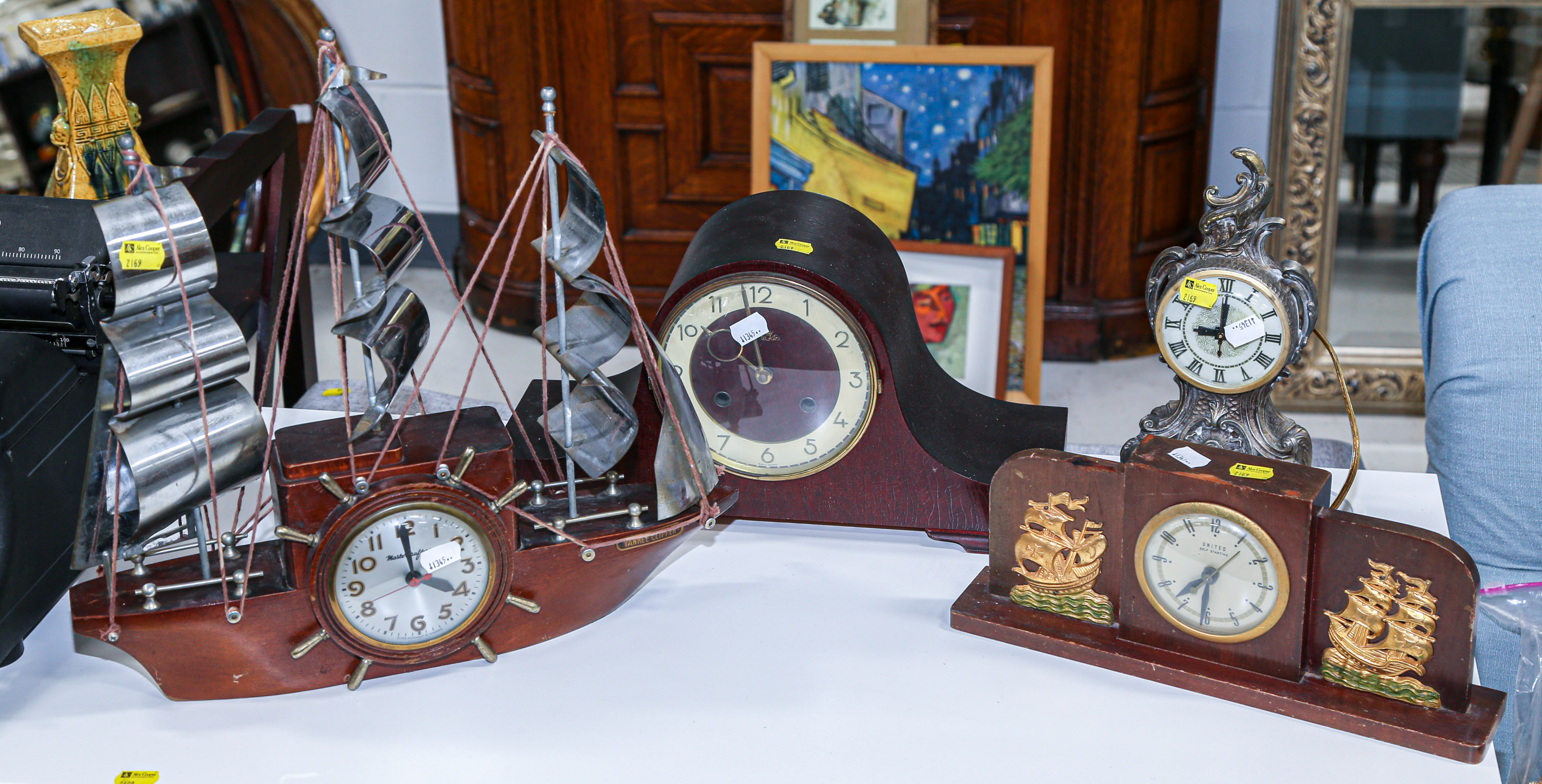 FOUR ASSORTED SHELF CLOCKS