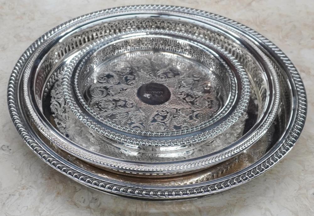 FOUR ASSORTED SILVERPLATE GALLERIED