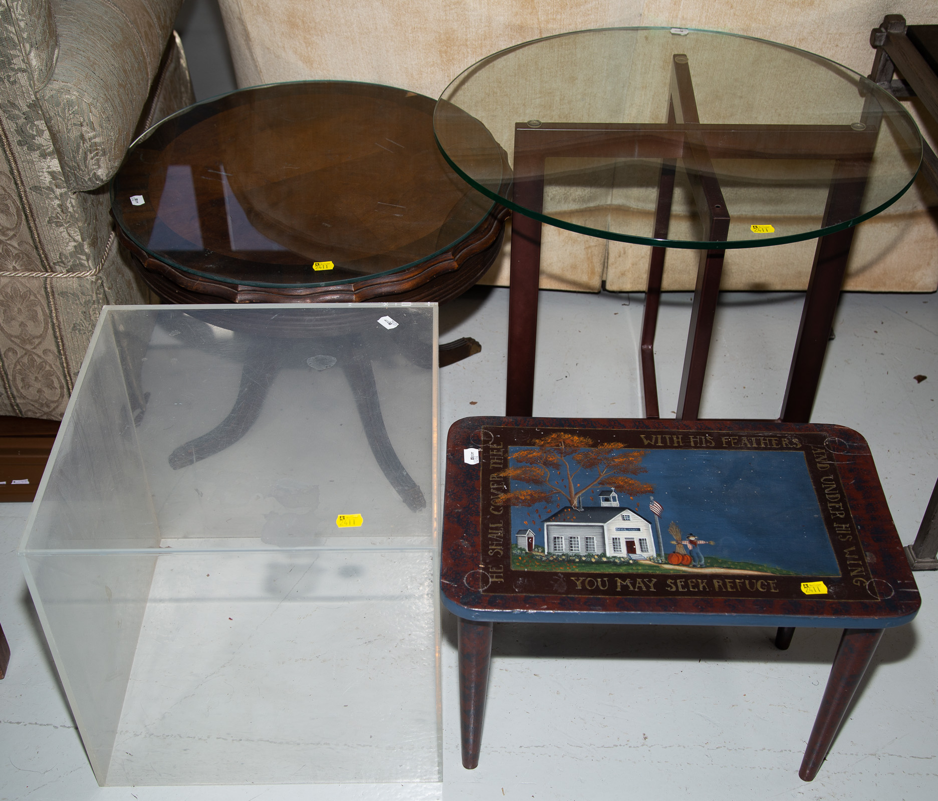 FOUR ASSORTED SMALL TABLES One 13