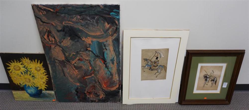 FOUR ASSORTED WORKS OF ART,