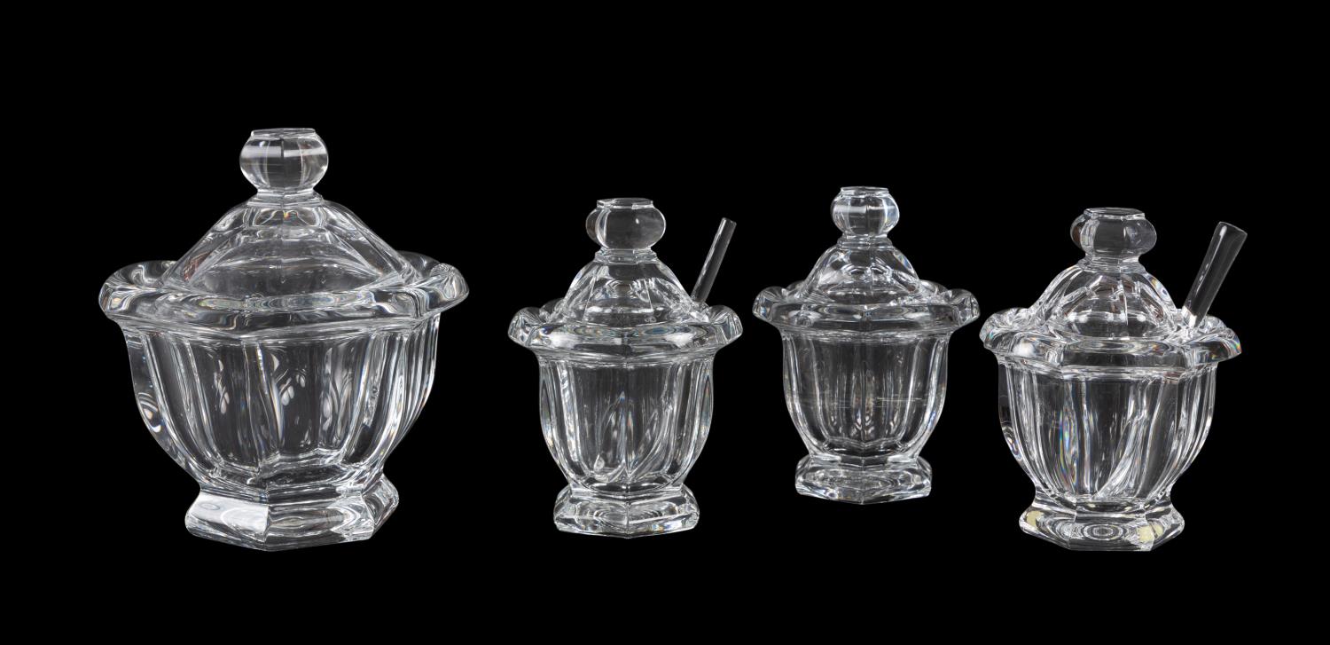 FOUR BACCARAT CRYSTAL LIDDED JARS