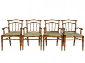 FOUR BAMBOO ARMCHAIRSwith cane