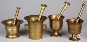 FOUR BELL METAL AND BRASS MORT
