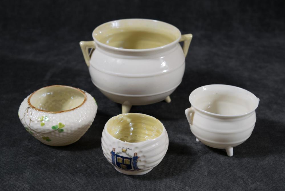 FOUR BELLEEK PORCELAIN POTS, SECOND