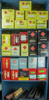 FOUR BINS OF BOXED MODEL TRAIN