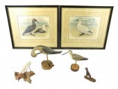 FOUR BIRD CARVINGS AND TWO FRA