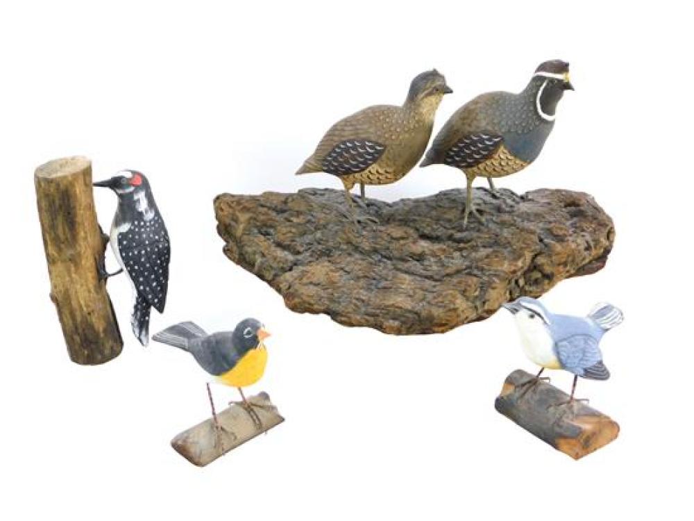 FOUR BIRD CARVINGS, LATE 20TH/