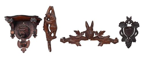 FOUR BLACK FOREST CARVED WALL