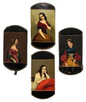 FOUR BLACK LACQUERED CIGAR CAS