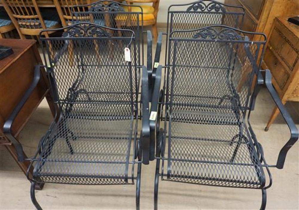 FOUR BLACK PAINTED WROUGHT IRON