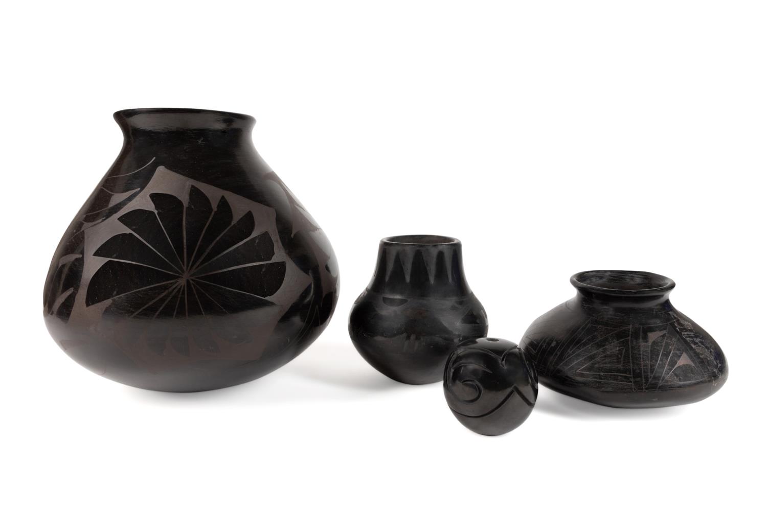 FOUR BLACKWARE POTTERY VASES,