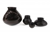 FOUR BLACKWARE POTTERY VASES,