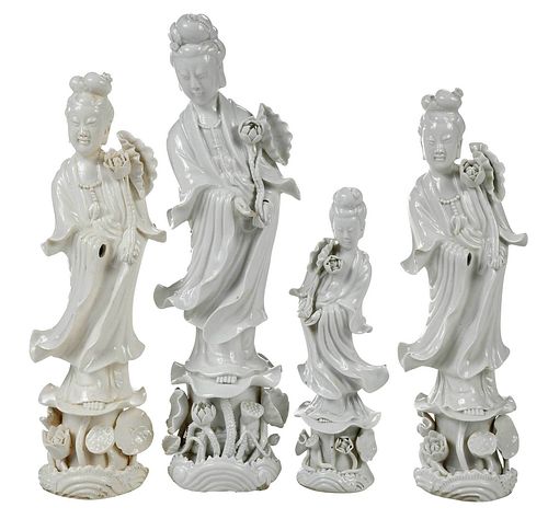 FOUR BLANC DE CHINE FIGURES OF