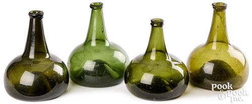 FOUR BLOWN OLIVE GLASS SQUAT