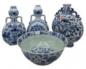 FOUR BLUE AND WHITE CHINESE PO