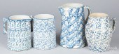 FOUR BLUE AND WHITE SPONGEWARE