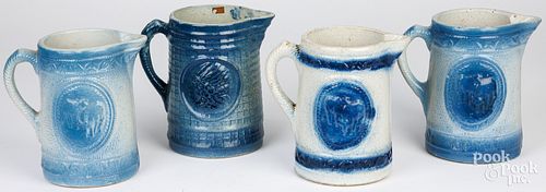 FOUR BLUE AND WHITE STONEWARE
