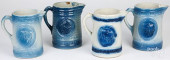FOUR BLUE AND WHITE STONEWARE