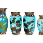Four Blue Ground Cloisonné Vas