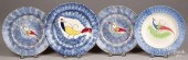 FOUR BLUE SPATTER PEAFOWL PLAT