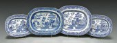 Four blue transfer platters, a