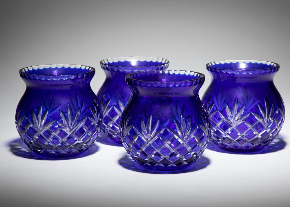 FOUR BOHEMIAN BLUE CUT-TO-CLEAR
