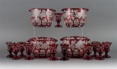 Four Bohemian cranberry etched