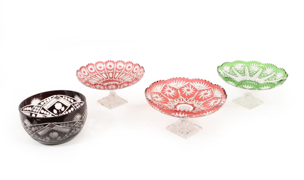 FOUR BOHEMIAN CUT-TO-CLEAR GLASS