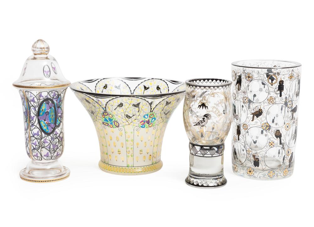 FOUR BOHEMIAN SECESSIONIST GLASS