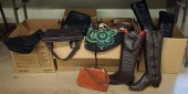 FOUR BOXES OF CLOTHING, PURSES