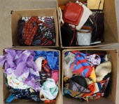 FOUR BOXES WITH SCARVES, PURSE