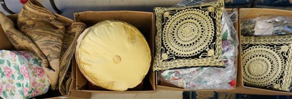 FOUR BOXES WITH THROW PILLOWS AND