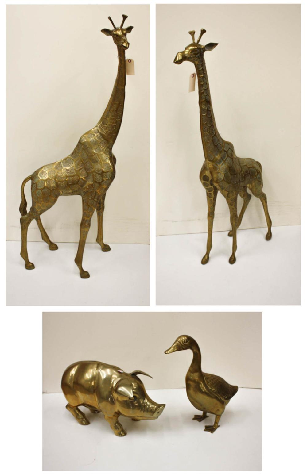 FOUR BRASS ANIMAL FLOOR FIGURES: