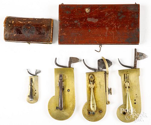 FOUR BRASS BLEEDERS, 19TH C.Four