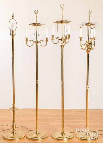 FOUR BRASS FLOOR LAMPSFour brass