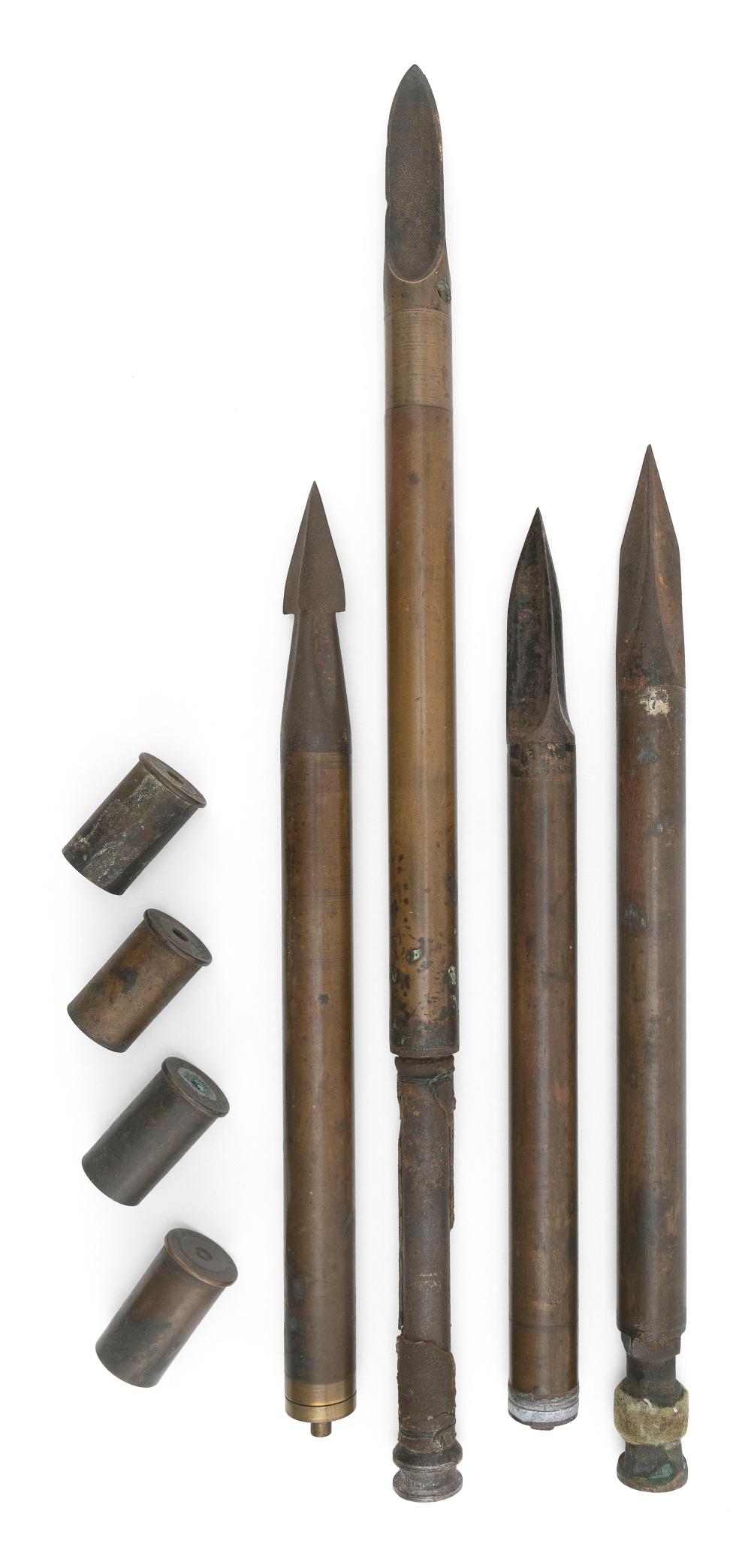 FOUR BRASS HARPOON BOMB LANCES 19TH