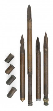 FOUR BRASS HARPOON BOMB LANCES