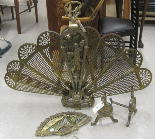 FOUR BRASS HEARTH ACCESSORIES: