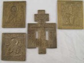 Four brass ikons largest appro
