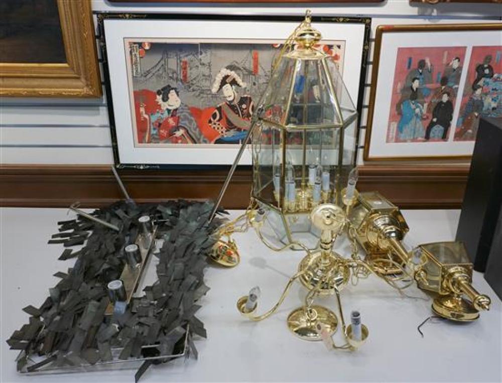 FOUR BRASS LIGHT FIXTURES AND