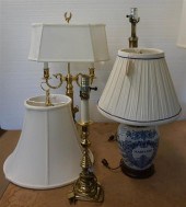 FOUR BRASS TABLE LAMPS AND A D
